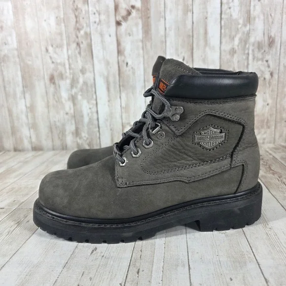 Harley Davidson Womens Grey Leather Motorcycle Boots D83366 Size 8M - Picture 2 of 8